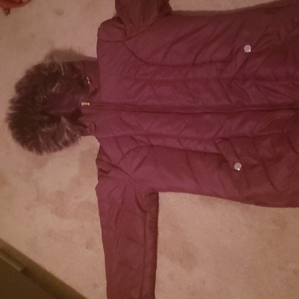 Winter puff jacket with fur-lined hood